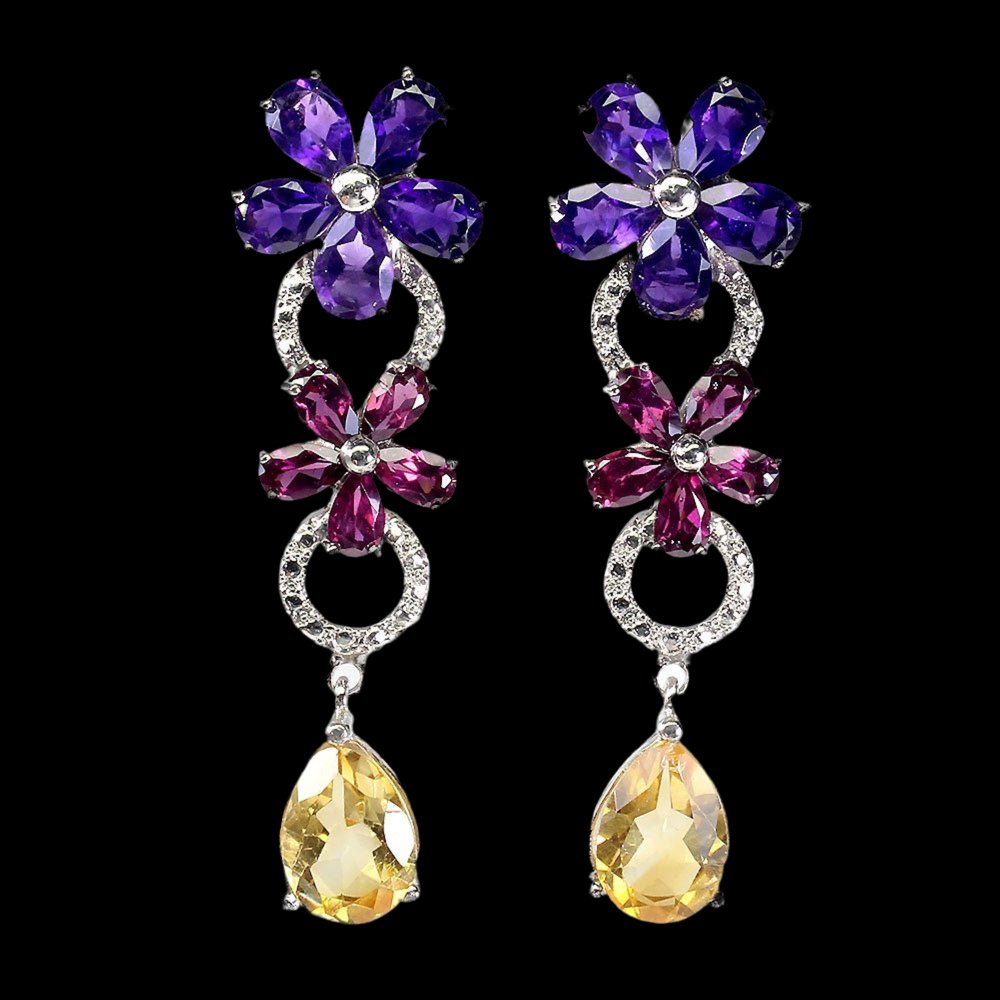 Amethyst Citrin Rhodolit Ohrringe Silber - INARA