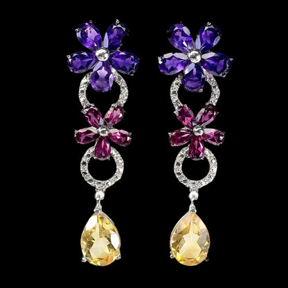 Amethyst Citrin Rhodolit Ohrringe Silber - INARA