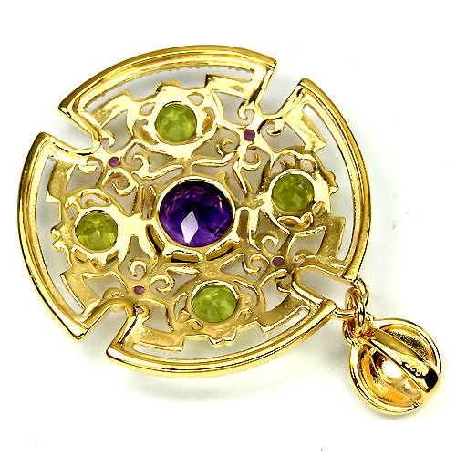 Amethyst Peridot Diamant Anhänger Silber - INARA