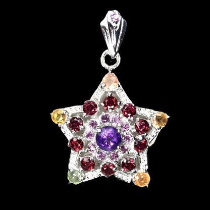 Amethyst Rhodolit Saphir Stern Anhänger Silber - INARA