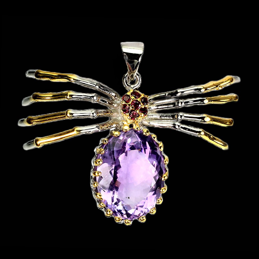 Amethyst Rhodolit Spinne Anhänger Silber - INARA