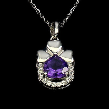 Amethyst Weißtopas Kleeblatt Anhänger mit Halskette Silber - INARA