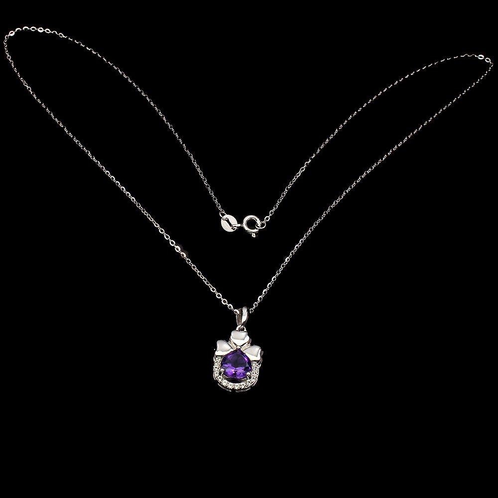 Amethyst Weißtopas Kleeblatt Anhänger mit Halskette Silber - INARA