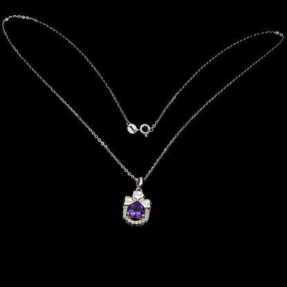 Amethyst Weißtopas Kleeblatt Anhänger mit Halskette Silber - INARA