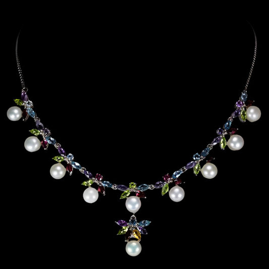 Blautopas Amethyst Peridot Rhodolit Citrin Perle Collier Silber - INARA