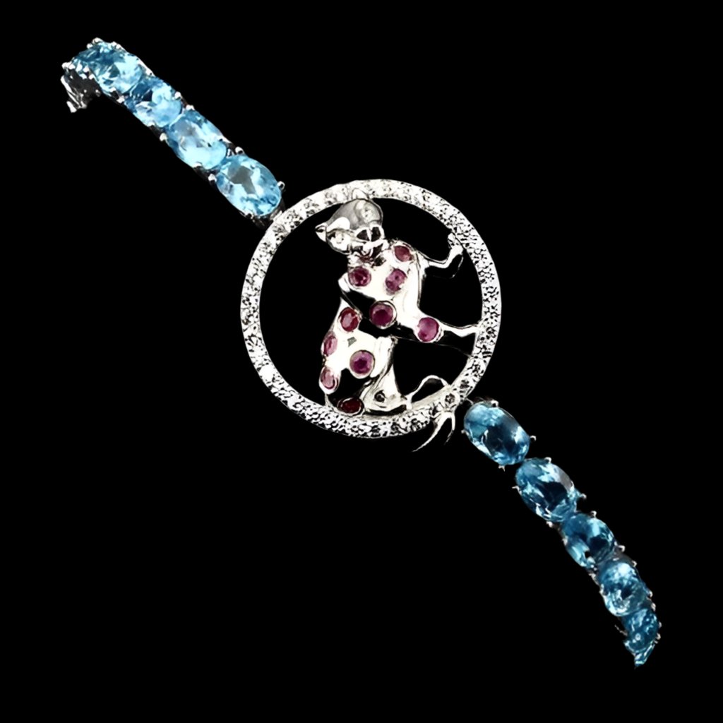 Blautopas Rubin Raubkatze Armband Silber - INARA