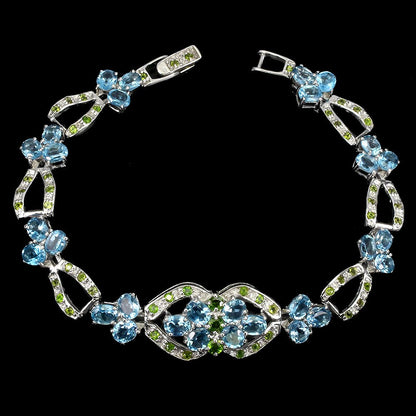 Blautopas Swiss Blue Russischer Diopsid Armband Silber - INARA