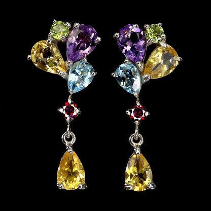 Citrin Blautopas Amethyst Peridot Granat Ohrringe Silber - INARA