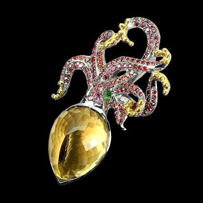 Citrin Saphir Tsavorit Oktopus Ring Gr. 55 Silber - INARA