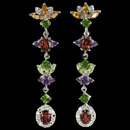 Rhodolit Chromdiopsid Citrin Amethyst Ohrringe Silber - INARA