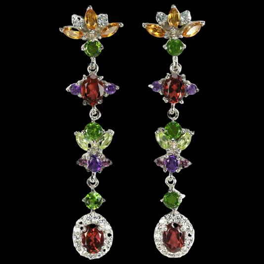 Rhodolit Chromdiopsid Citrin Amethyst Ohrringe Silber - INARA