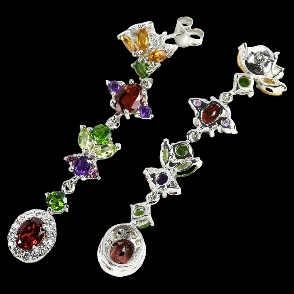 Rhodolit Chromdiopsid Citrin Amethyst Ohrringe Silber - INARA