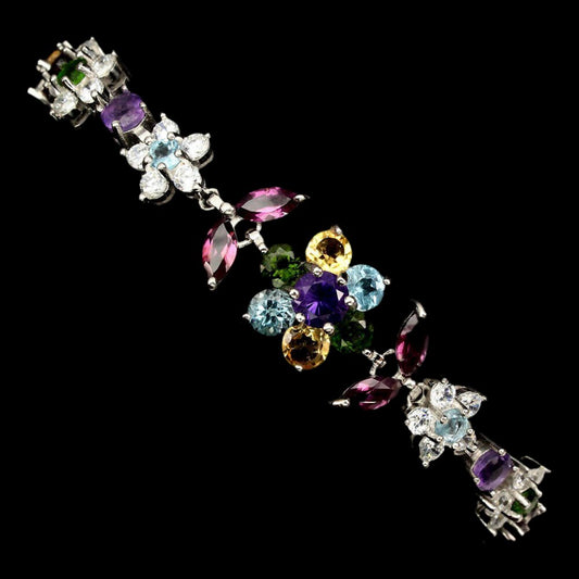 Rhodolit Citrin Blautopas Amethyst Russischer Diopsid Armband Silber - INARA