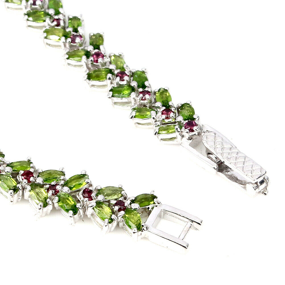 Chromdiopsid Rhodolit Armband aus weißvergoldetem Silber - INARA