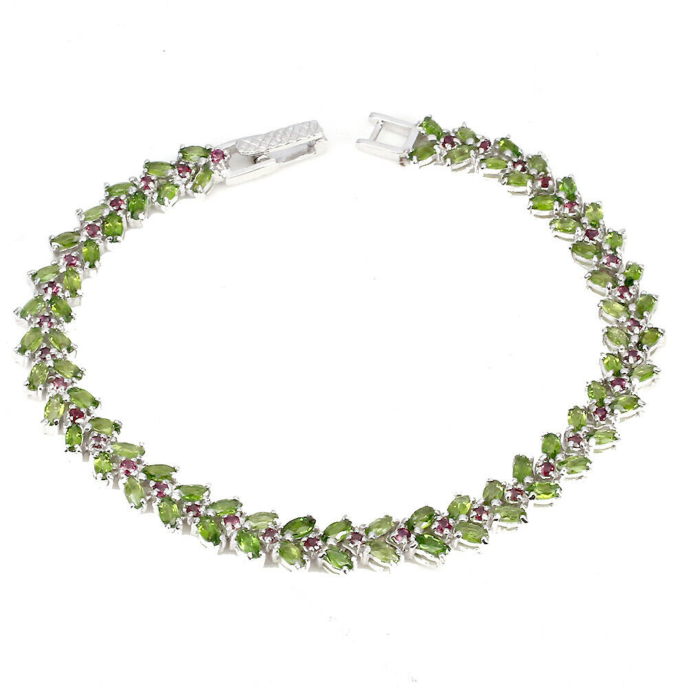 Chromdiopsid Rhodolit Armband aus weißvergoldetem Silber - INARA