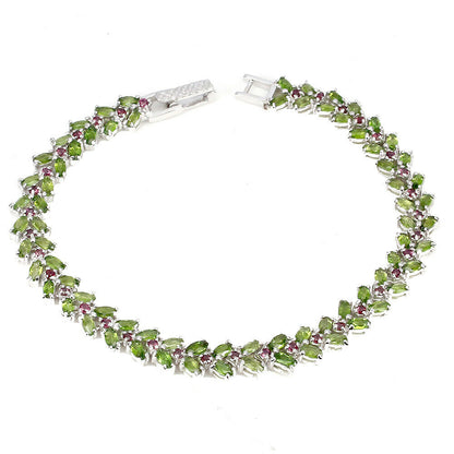 Chromdiopsid Rhodolit Armband aus weißvergoldetem Silber - INARA