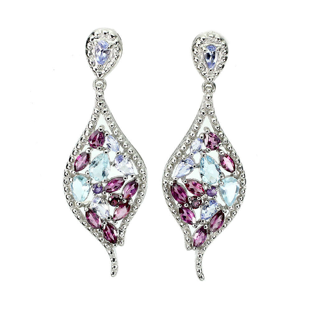 Boucles d'oreilles topaze bleue rhodolite tanzanite améthyste