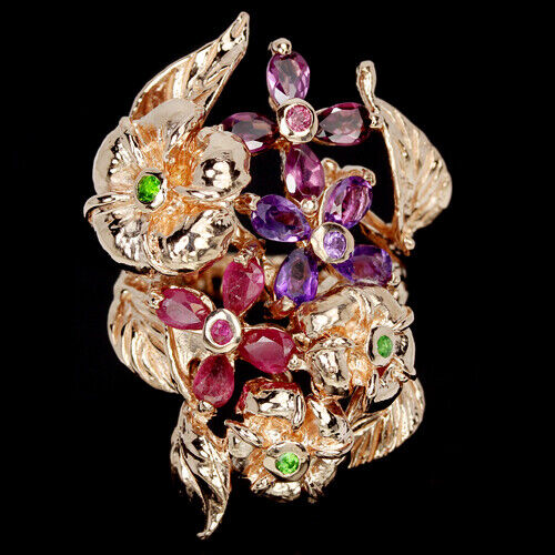 Amethyst Rubin Rhodolit Russischer Diopsid Ring Gr. 55