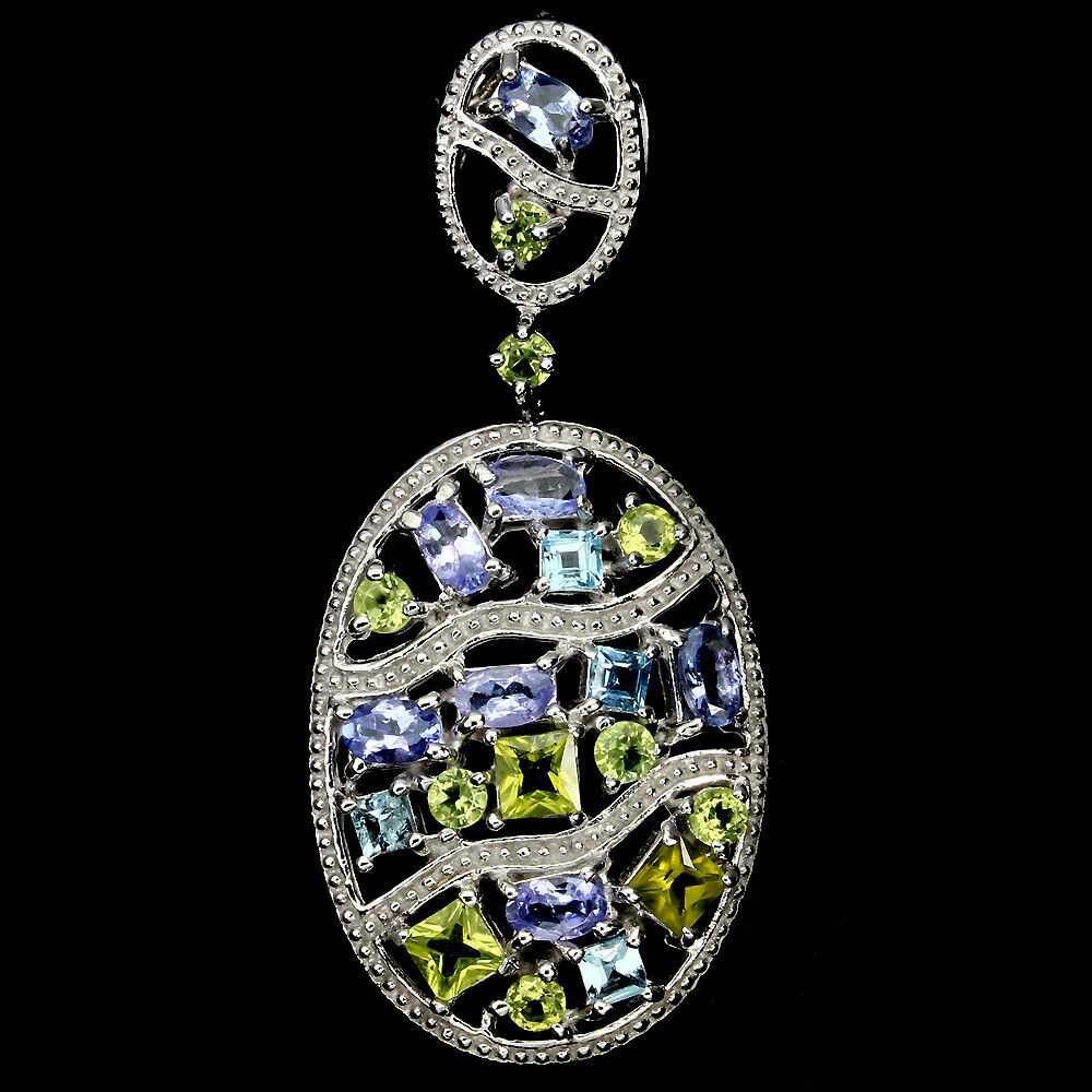 Tanzanite Peridot Swiss Blue Topaz Pendant