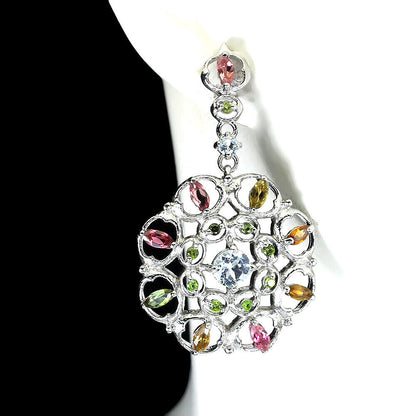 Boucles d’oreilles aigue-marine et tourmaline russe Diopside