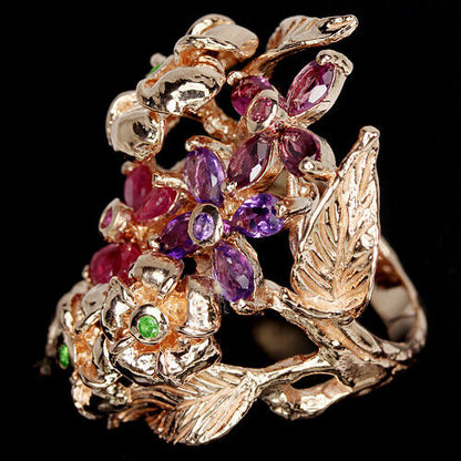 Amethyst Rubin Rhodolit Russischer Diopsid Ring Silber rosévergoldet - INARA