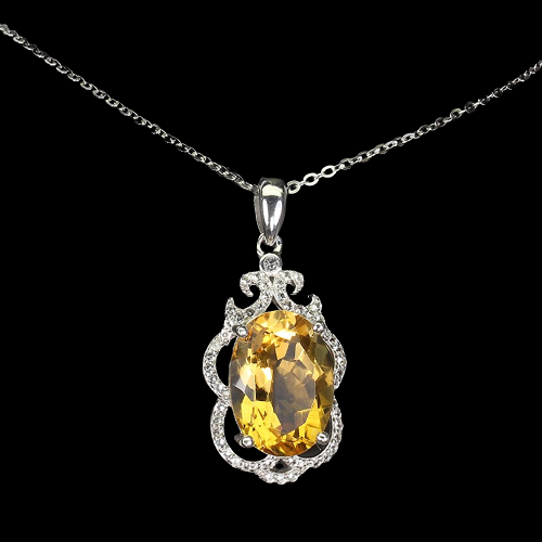 Citrine 14x10mm White Topaz Pendant with Necklace