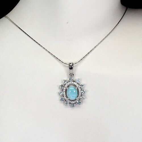 Pendentif topaze bleue Larimar avec Collier 