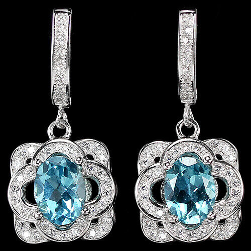 Boucles d'Oreilles Topaze Bleue Bleu Suisse