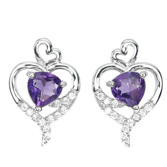 Amethyst trillion cut heart earrings