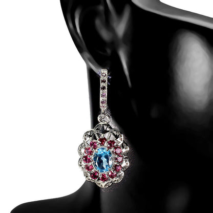 Swiss Blue Topaz Rhodolite Earrings