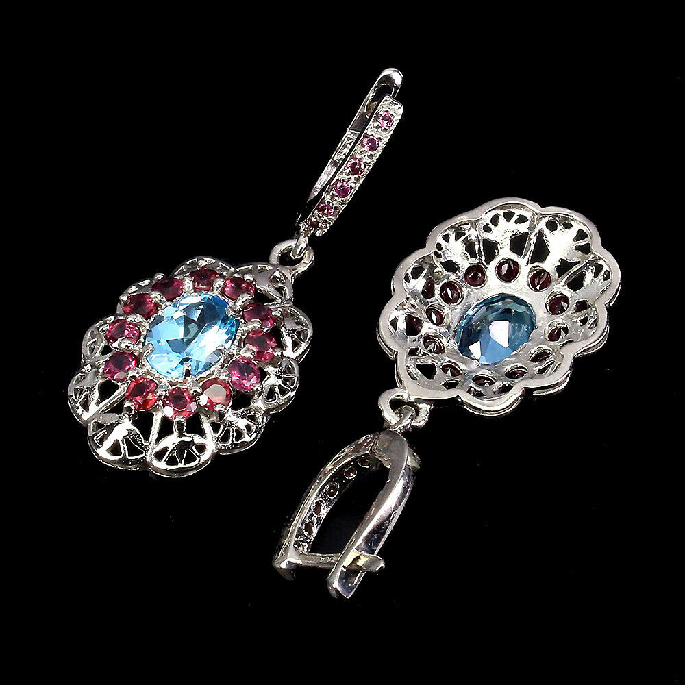 Boucles d'oreilles topaze bleue rhodolite bleu suisse