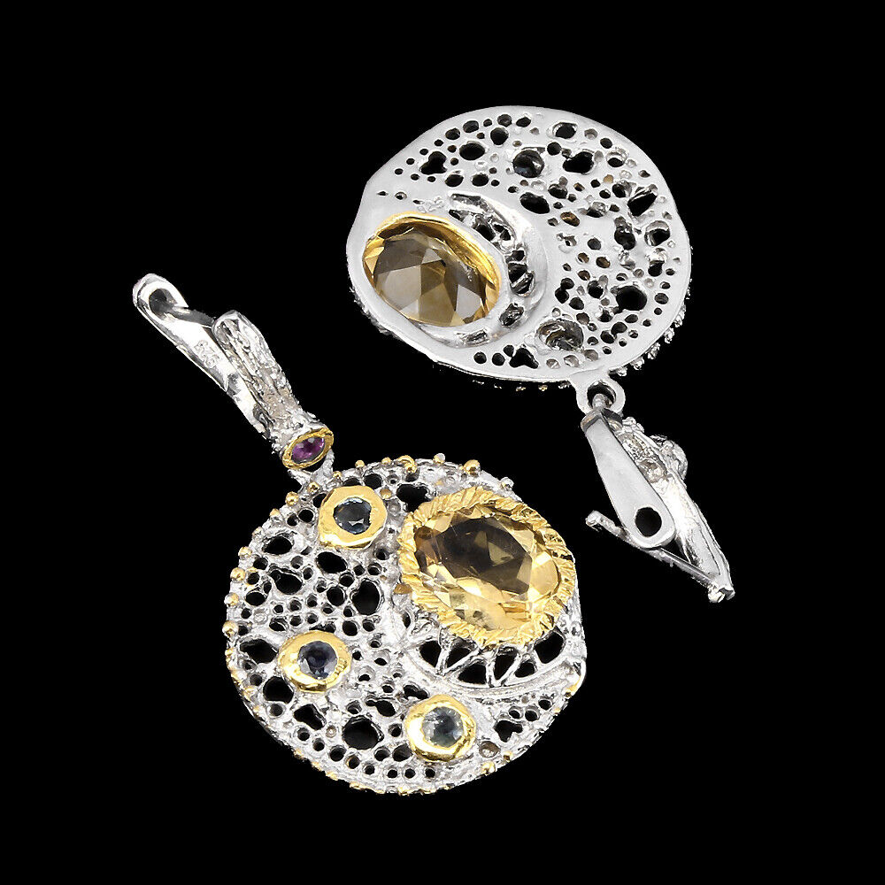 Boucles d'Oreilles Saphir Améthyste Citrine