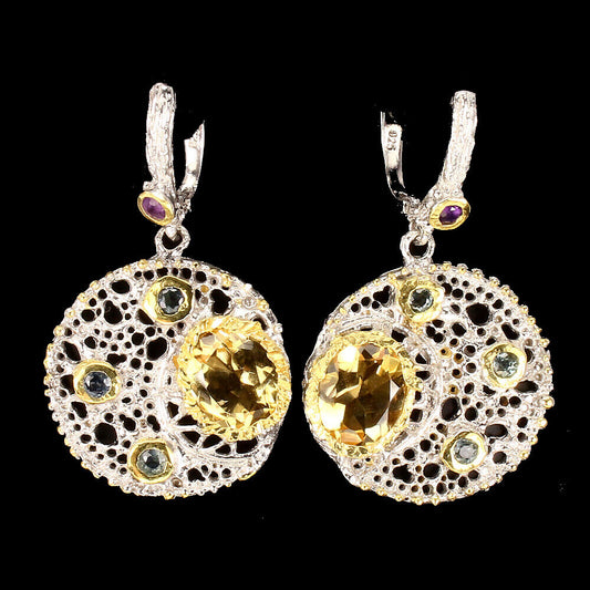 Boucles d'Oreilles Saphir Améthyste Citrine