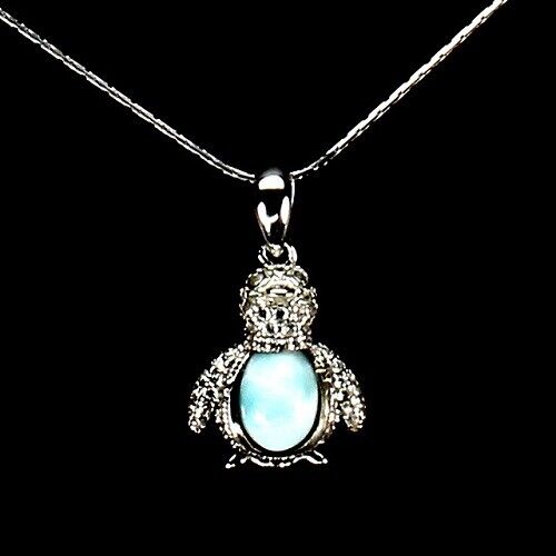 Larimar penguin pendant with necklace