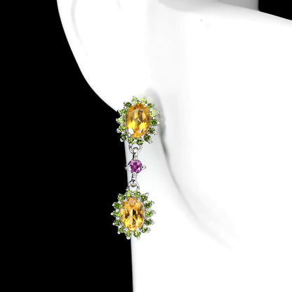 Citrine Russian Diopside Rhodolite Earrings