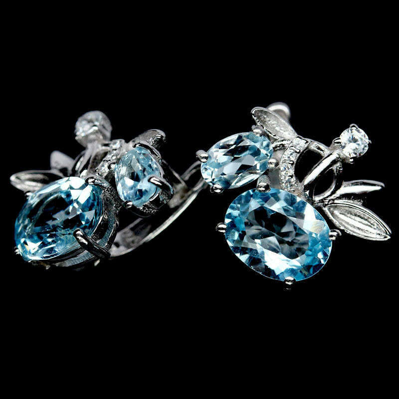 Boucles d'Oreilles Bleu Ciel Topaze Bleue