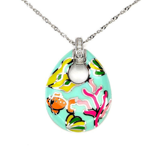 Collier Pendentif Poisson Corail Zircon Cubique