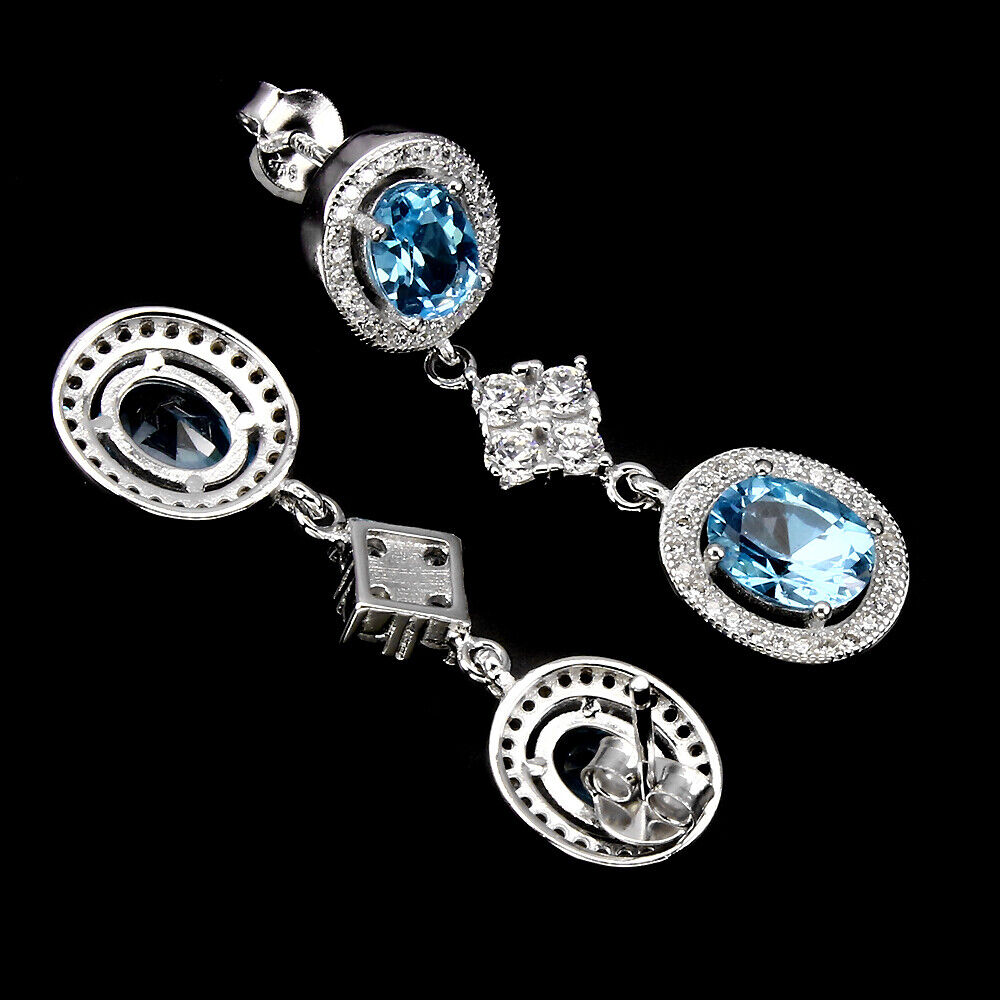 Boucles d'Oreilles Topaze Bleue Bleu Suisse