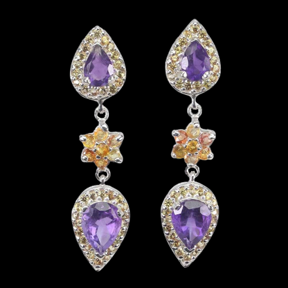 Amethyst sapphire diamond cut earrings