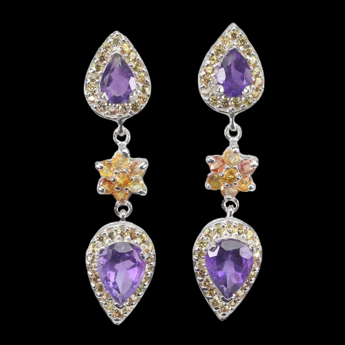 Boucles d'oreilles diamant saphir améthyste