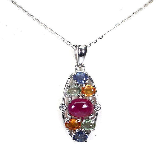 Ruby Sapphire Pendant with Necklace