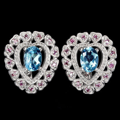 Swiss Blue Topaz Rhodolite Earrings