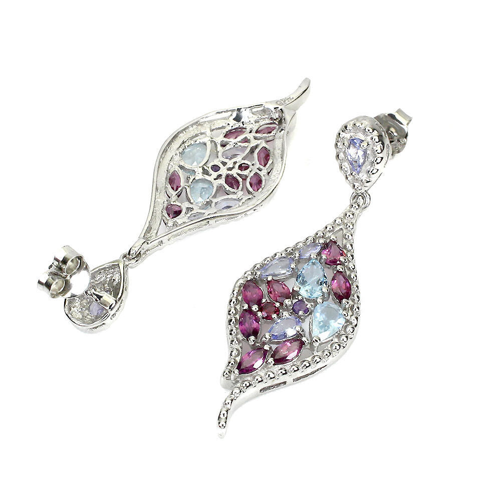 Boucles d'oreilles topaze bleue rhodolite tanzanite améthyste