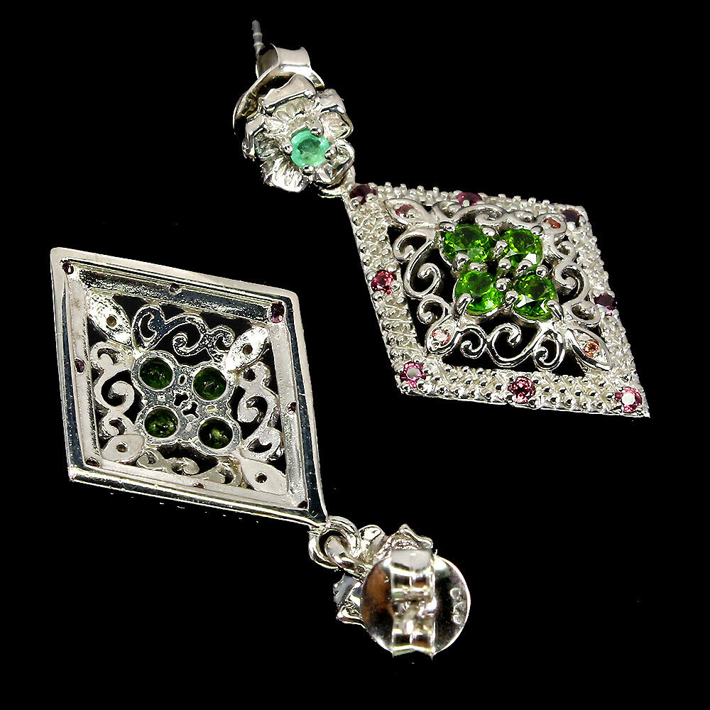 Russian Diopside Emerald Sapphire Rhodolite Earrings