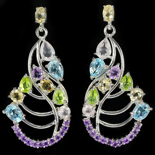 Pendientes de cuarzo rosa, amatista, citrino, topacio azul, peridoto