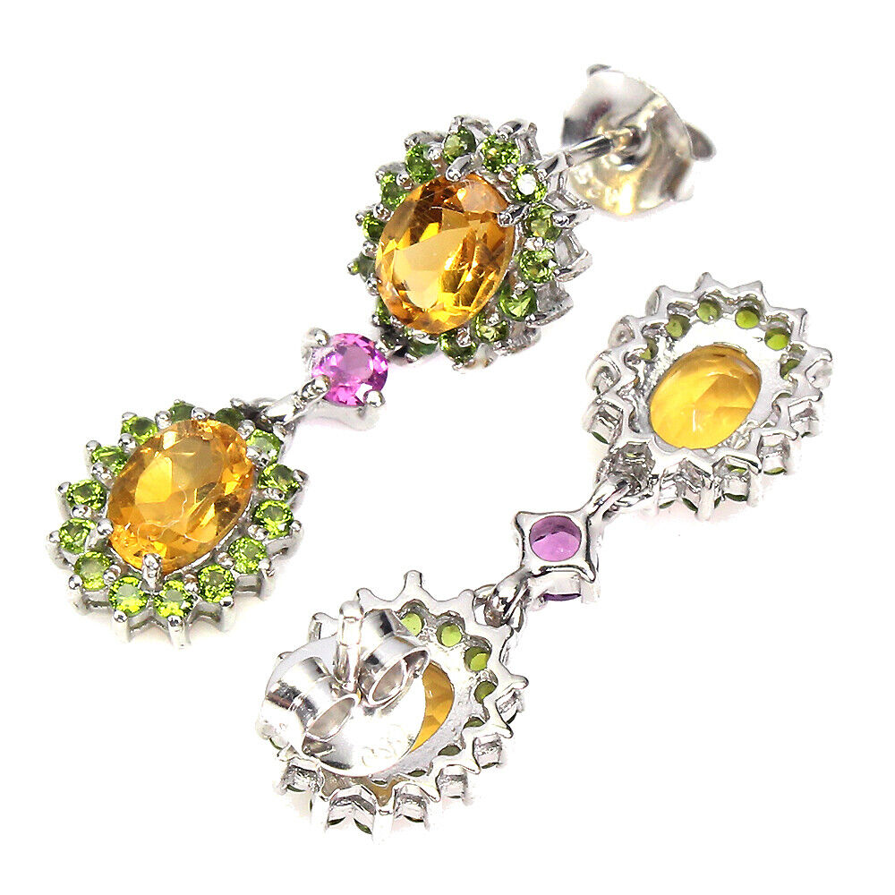 Citrine Russian Diopside Rhodolite Earrings