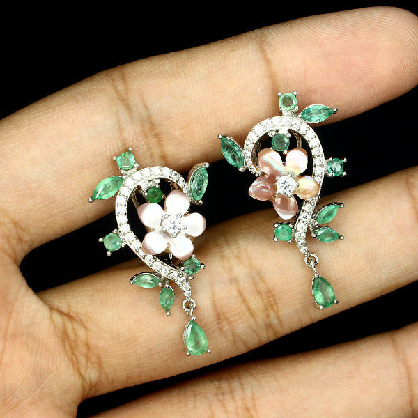 Emerald Mother Of Pearl Earrings