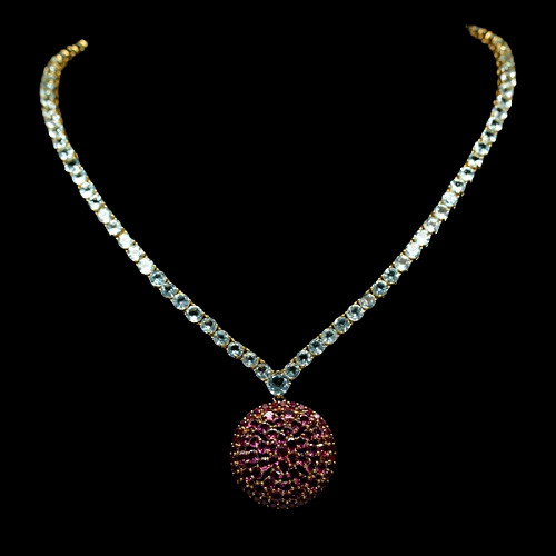 Blautopas Rhodolit Collier Silber - INARA