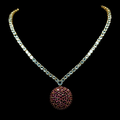 Blautopas Rhodolit Collier Silber - INARA