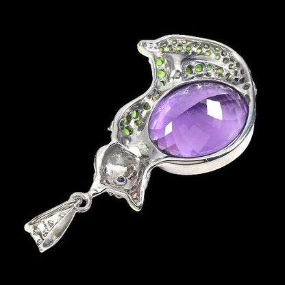 Amethyst Chromdiopsid Rhodolit Saphir Katze Anhänger Silber - INARA